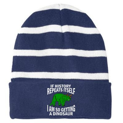 History Repeating Dinosaur Striped Beanie with Solid Band