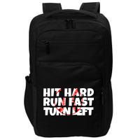 Hit Hard Run Fast Turn Left Funny Baseball Impact Tech Backpack