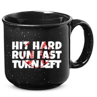 Hit Hard Run Fast Turn Left Funny Baseball 15oz Campfire Ceramic Mug