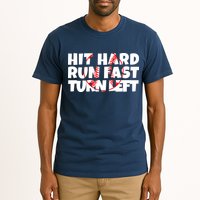 Hit Hard Run Fast Turn Left Funny Baseball Tall T-Shirt