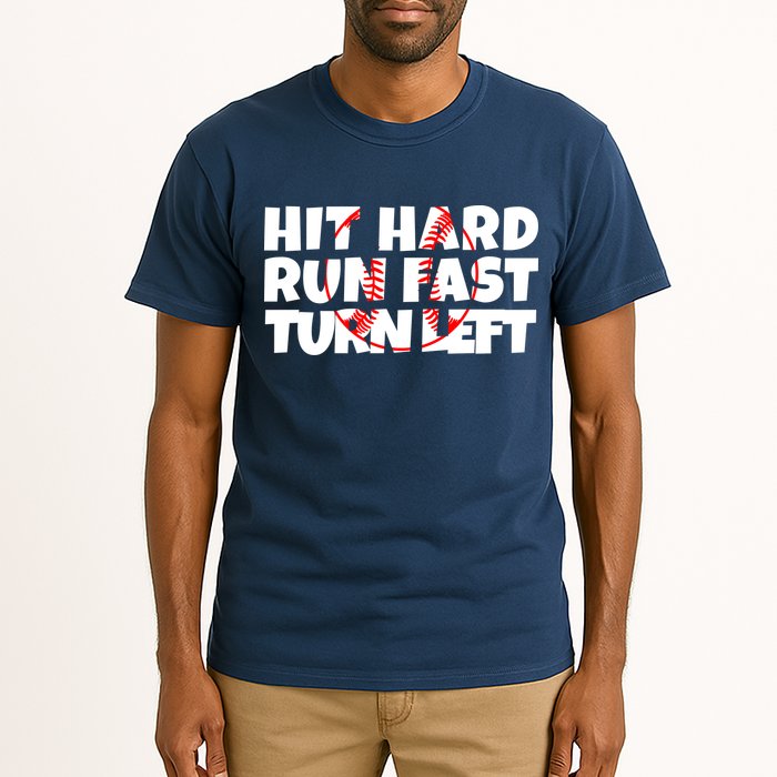 Hit Hard Run Fast Turn Left Funny Baseball Tall T-Shirt