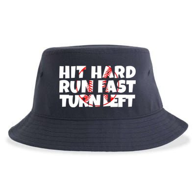 Hit Hard Run Fast Turn Left Funny Baseball Sustainable Bucket Hat