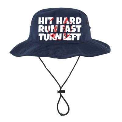 Hit Hard Run Fast Turn Left Funny Baseball Bucket Hat