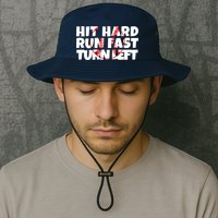 Hit Hard Run Fast Turn Left Funny Baseball Bucket Hat