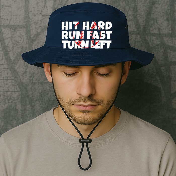 Hit Hard Run Fast Turn Left Funny Baseball Bucket Hat
