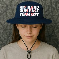 Hit Hard Run Fast Turn Left Funny Baseball Bucket Hat