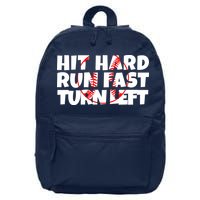Hit Hard Run Fast Turn Left Funny Baseball 16 in Basic Backpack