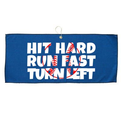 Hit Hard Run Fast Turn Left Funny Baseball Large Microfiber Waffle Golf Towel
