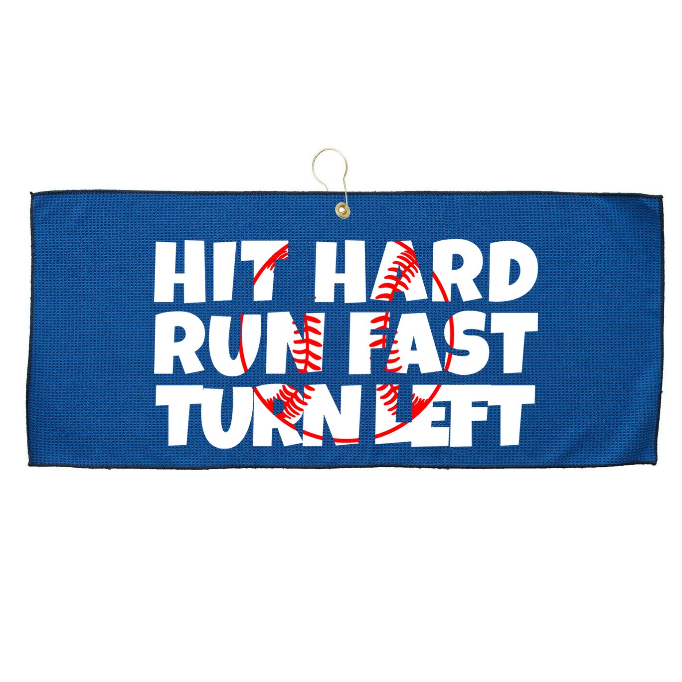Hit Hard Run Fast Turn Left Funny Baseball Large Microfiber Waffle Golf Towel