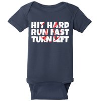 Hit Hard Run Fast Turn Left Funny Baseball Baby Bodysuit