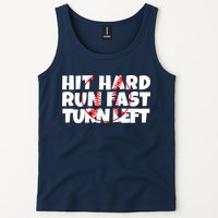 Hit Hard Run Fast Turn Left Funny Baseball Tank Top