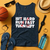 Hit Hard Run Fast Turn Left Funny Baseball Tank Top
