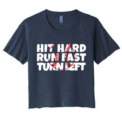Hit Hard Run Fast Turn Left Funny Baseball Crop Top