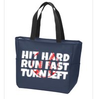 Hit Hard Run Fast Turn Left Funny Baseball Zip Tote Bag