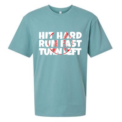 Hit Hard Run Fast Turn Left Funny Baseball Sueded Cloud Jersey T-Shirt