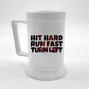 Hit Hard Run Fast Turn Left Funny Baseball Beer Stein