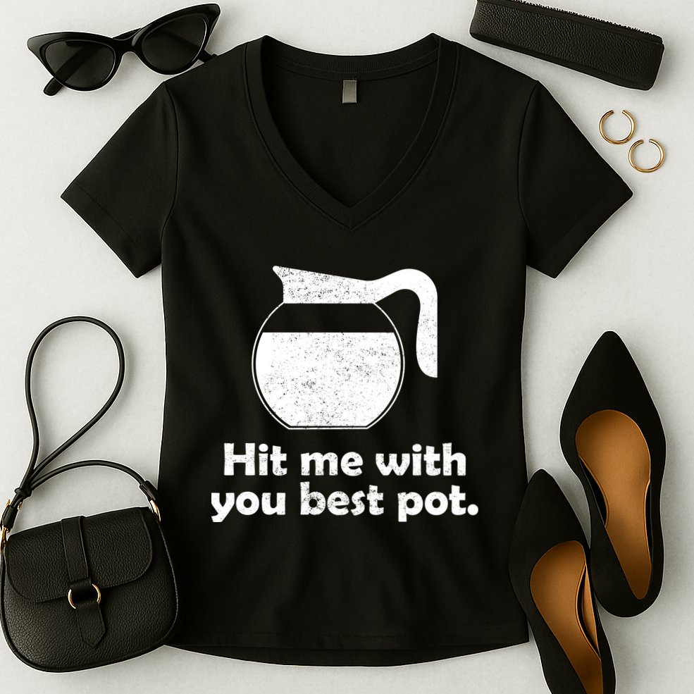 Hit Me With Your Best Pot Coffee Women's V-Neck T-Shirt
