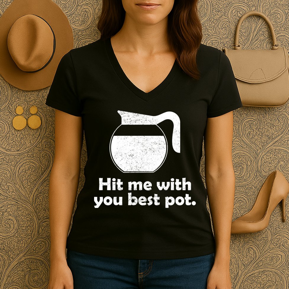 Hit Me With Your Best Pot Coffee Women's V-Neck T-Shirt