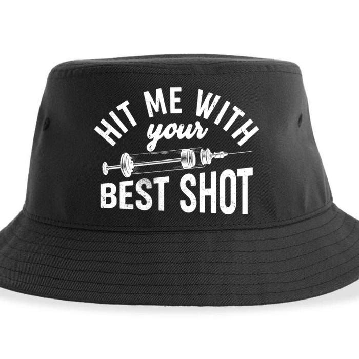 Hit Me With Your Best Shot Funny Vaccinated Sustainable Bucket Hat