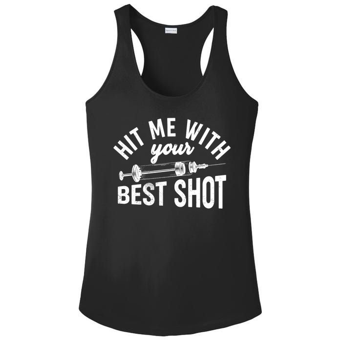 Hit Me With Your Best Shot Funny Vaccinated Ladies PosiCharge Competitor Racerback Tank