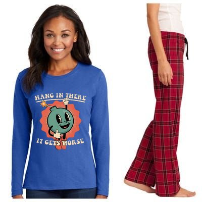 Hang In There It Gets Worse Existential Dread Women's Long Sleeve Flannel Pajama Set 