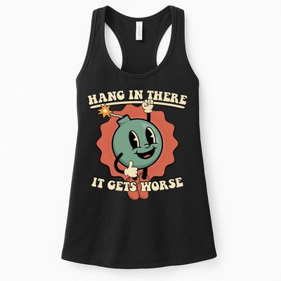 Hang In There It Gets Worse Existential Dread Cartoon Bomb Womens Tank Top