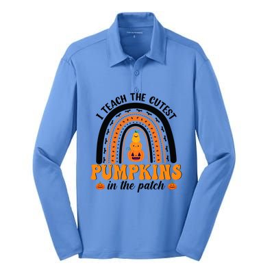 Halloween I Teach The Cutest Pumpkins In The Patch Rainbow Gift Silk Touch Performance Long Sleeve Polo