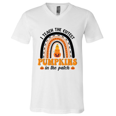 Halloween I Teach The Cutest Pumpkins In The Patch Rainbow Gift V-Neck T-Shirt