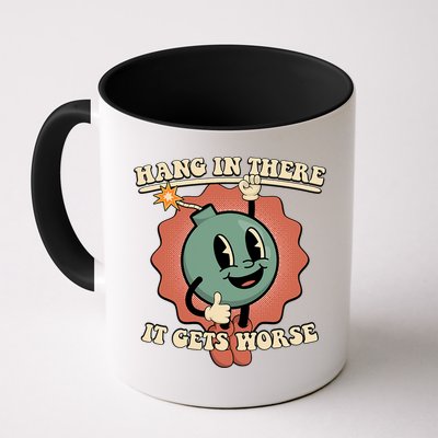 Hang In There It Gets Worse Existential Dread Cartoon Bomb Mug