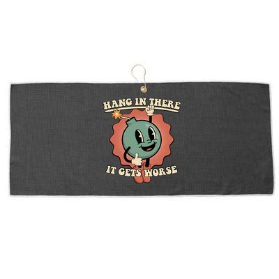 Hang In There It Gets Worse Existential Dread Cartoon Bomb Large Microfiber Waffle Golf Towel