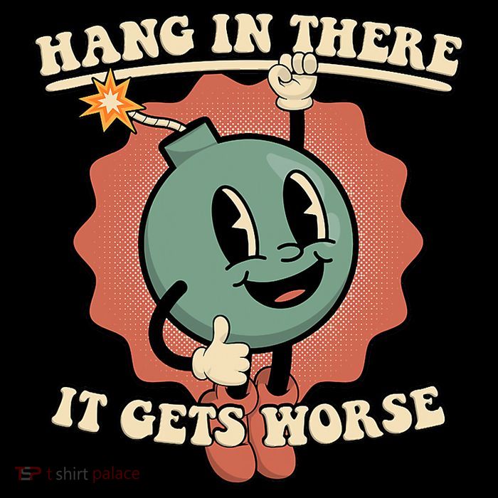 Hang In There It Gets Worse Existential Dread Cartoon Bomb Sustainable Knit Beanie