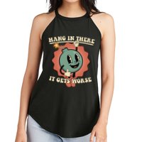 Hang In There It Gets Worse Existential Dread Cartoon Bomb Women's Perfect Tri Rocker Tank