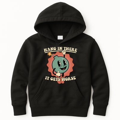 Hang In There It Gets Worse Existential Dread Cartoon Bomb Kids Hoodie