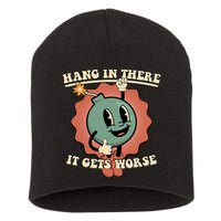 Hang In There It Gets Worse Existential Dread Cartoon Bomb Short Acrylic Beanie