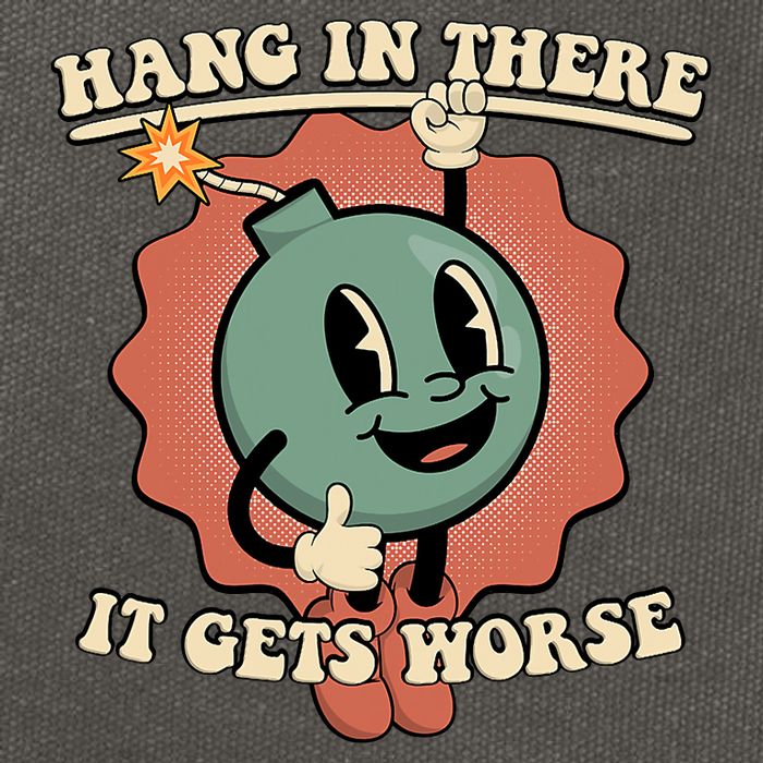 Hang In There It Gets Worse Existential Dread Cartoon Bomb Cotton Canvas Backpack