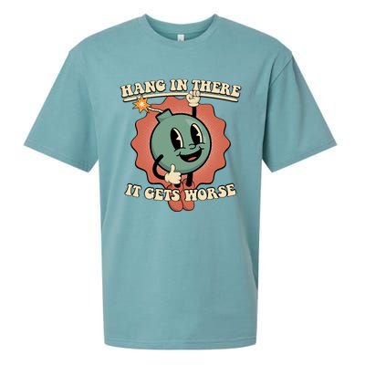 Hang In There It Gets Worse Existential Dread Cartoon Bomb Sueded Cloud Jersey T-Shirt