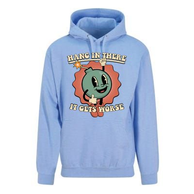 Hang In There It Gets Worse Existential Dread Cartoon Bomb Unisex Surf Hoodie