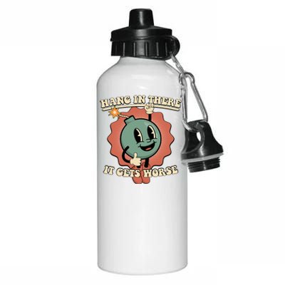 Hang In There It Gets Worse Existential Dread Cartoon Bomb Aluminum Water Bottle