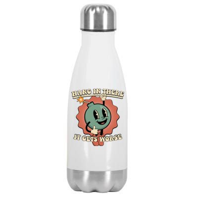 Hang In There It Gets Worse Existential Dread Cartoon Bomb Stainless Steel Insulated Water Bottle