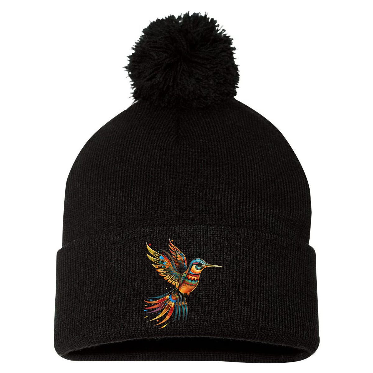 Hummingbird Indian Tribal Art Indian Indigenous Pom Pom 12in Knit Beanie