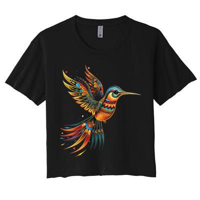 Hummingbird Indian Tribal Art Indian Indigenous Women's Crop Top Tee
