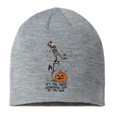 Halloween Its The Most Wonderful Time Of The Year Funny Skeleton Gift Sustainable Beanie