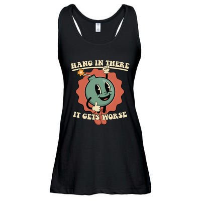 Hang In There It Gets Worse Existential Dread Cartoon Bomb Ladies Essential Flowy Tank