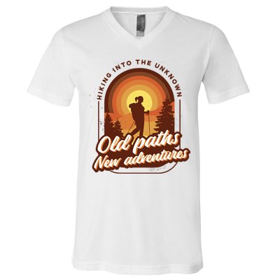 Hiking Into The Unknown Old Paths New Adventures V-Neck T-Shirt