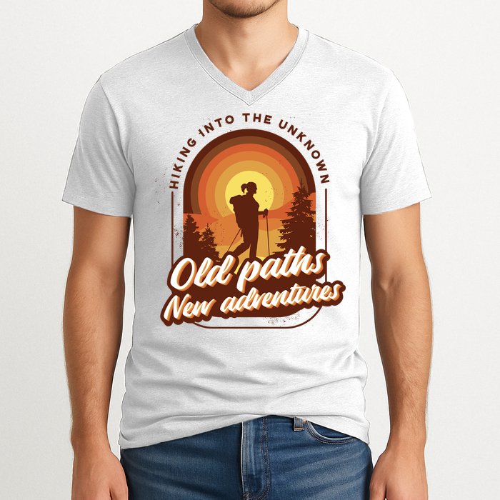 Hiking Into The Unknown Old Paths New Adventures V-Neck T-Shirt