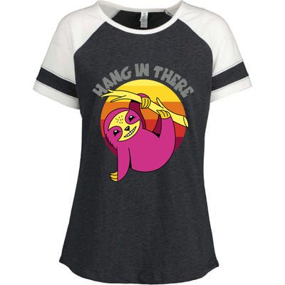 Hang In There Funny Sloth Hanging From Tree Enza Ladies Jersey Colorblock Tee