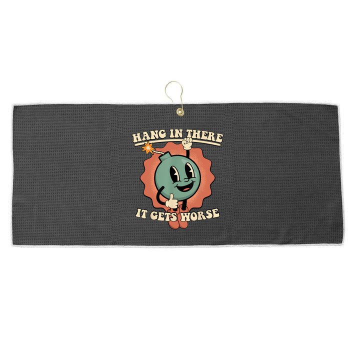 Hang In There It Gets Worse Retro Funny Large Microfiber Waffle Golf Towel