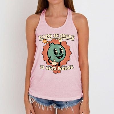 Hang In There It Gets Worse Retro Funny Women's Knotted Racerback Tank