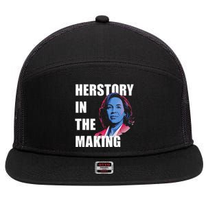 Herstory In The Making President American Flag Kamala Harris 7 Panel Mesh Trucker Snapback Hat