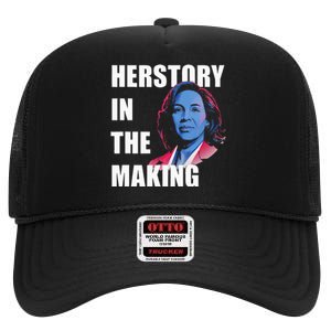 Herstory In The Making President American Flag Kamala Harris High Crown Mesh Back Trucker Hat